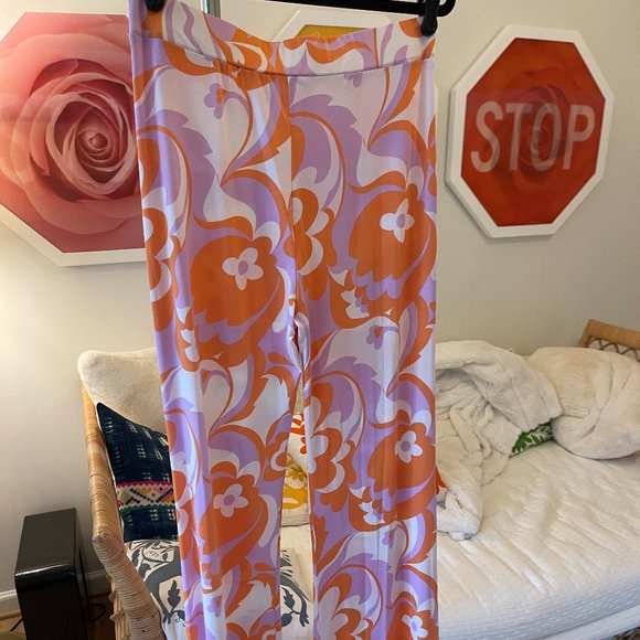 Zara Stretchy Pink and Orange Flare Pants - Picture 1 of 4